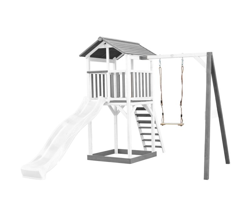 Beach Tower Aire De Jeux Avec Toboggan En Blanc, Balançoire et Bac à Sable - Grande Maison Enfant