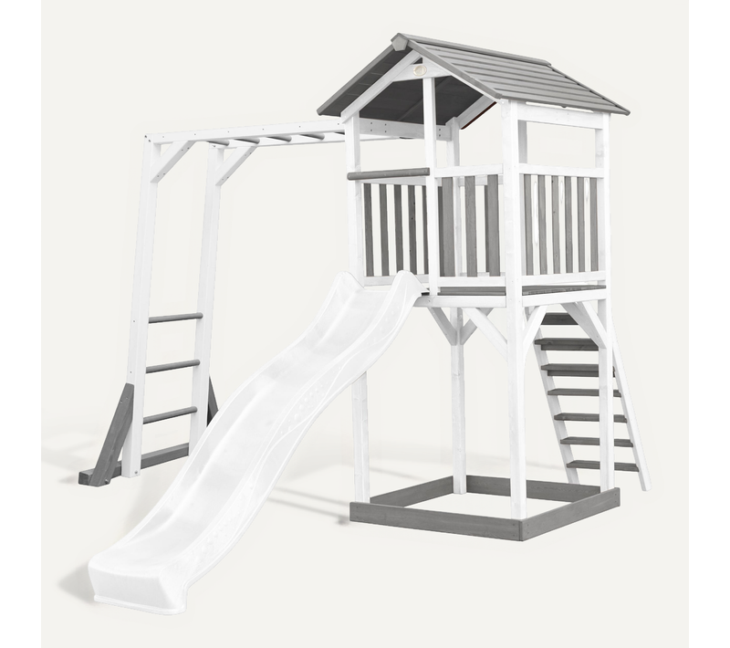 Beach Tower Aire De Jeux Avec Toboggan En Blanc, Cadre D'escalade et Bac à Sable - Grande Maison