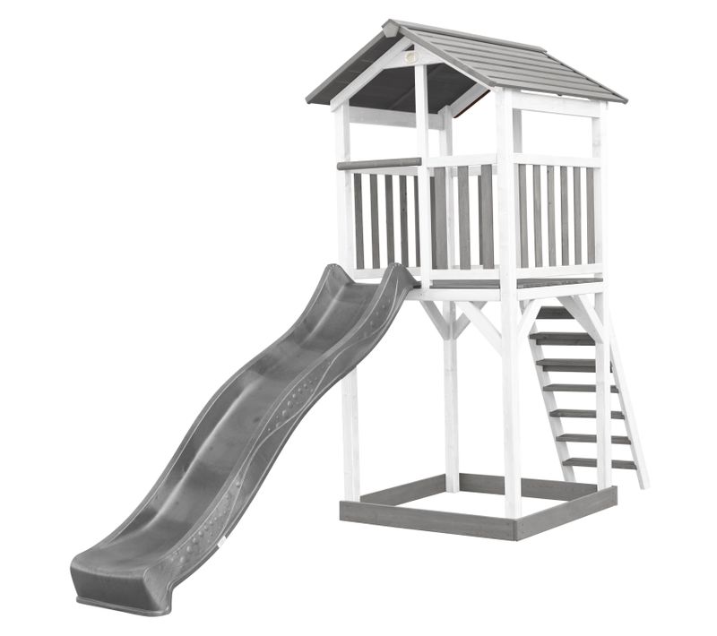 Beach Tower Aire De Jeux Avec Toboggan En Gris et Bac à Sable - Grande Maison Enfant Extérieur En