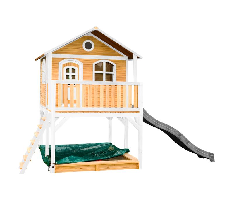 Marc Maison Enfant Avec Bac à Sable et Toboggan Gris - Aire De Jeux Pour L'extérieur En Marron et