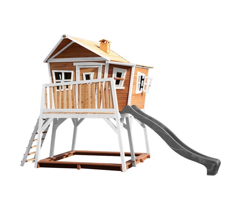 Max Maison Enfant Avec Bac à Sable et Toboggan Gris - Aire De Jeux Pour L'extérieur En Marron et