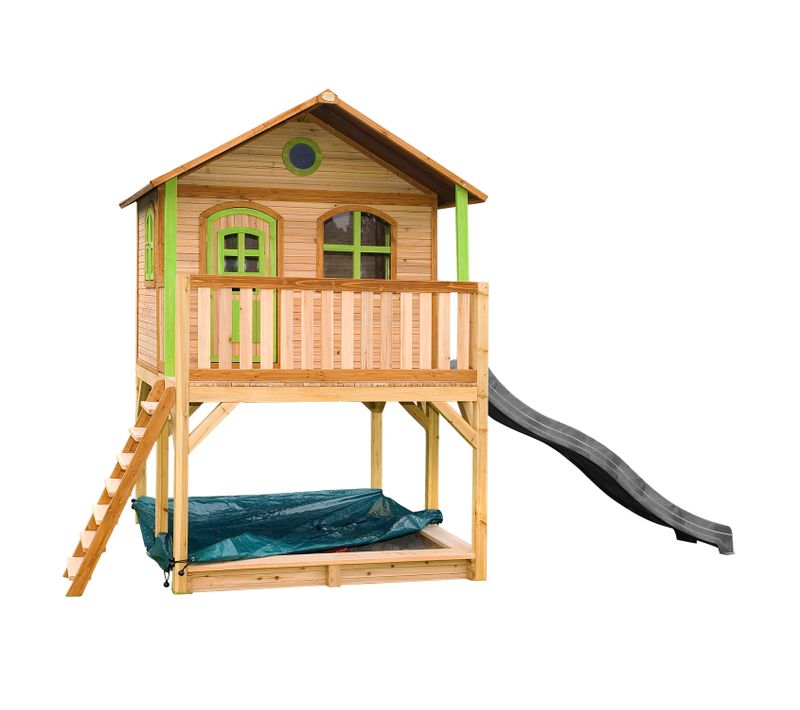 Marc Maison Enfant Avec Bac à Sable et Toboggan Gris - Aire De Jeux Pour L'extérieur En Marron et