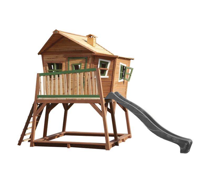 Max Maison Enfant Avec Bac à Sable et Toboggan Gris - Aire De Jeux Pour L'extérieur En Marron et