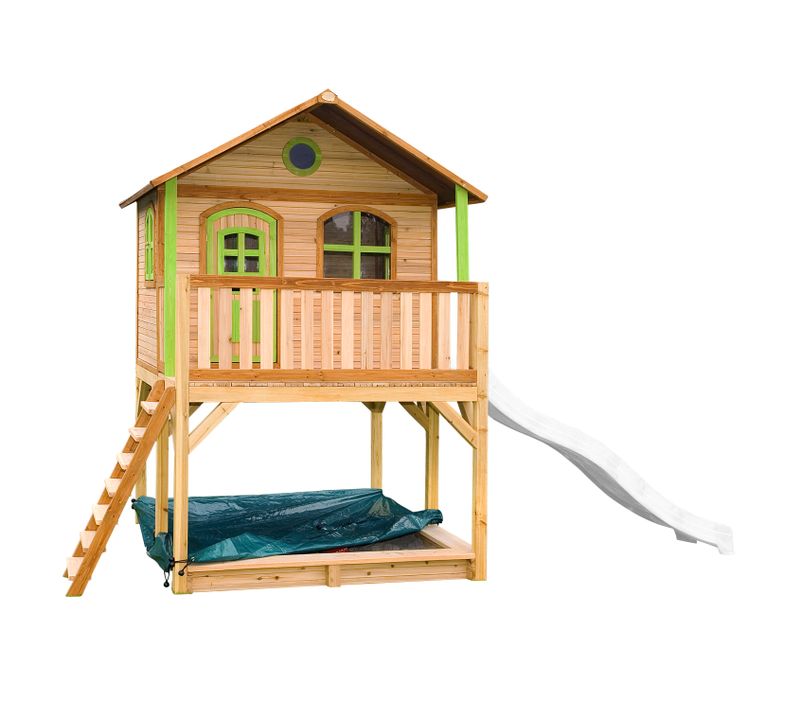 Marc Maison Enfant Avec Bac à Sable et Toboggan Blanc - Aire De Jeux Pour L'extérieur En Marron et