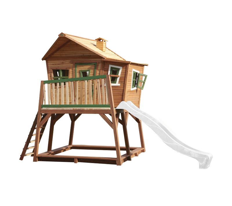 Max Maison Enfant Avec Bac à Sable et Toboggan Blanc - Aire De Jeux Pour L'extérieur En Marron et