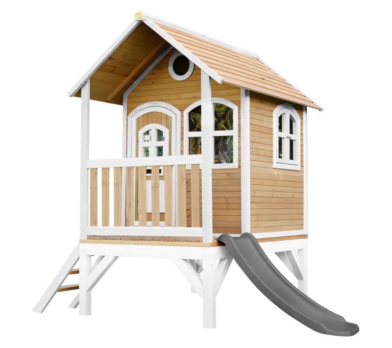 Tom Maison Enfant Avec Toboggan Gris - Aire De Jeux Pour L'extérieur En Marron et Blanc -
