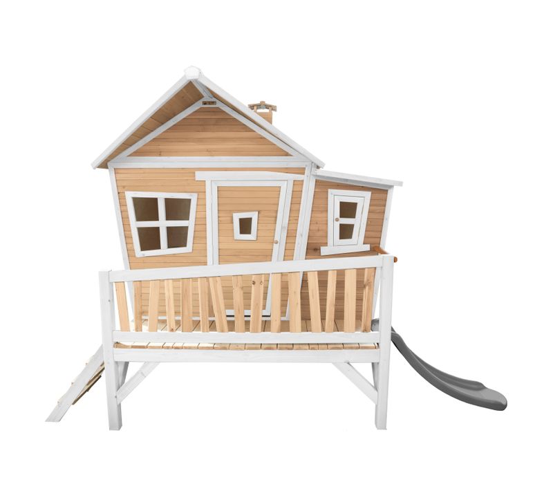 Emma Maison Enfant Avec Toboggan Gris - Aire De Jeux Pour L'extérieur En Marron et Blanc -