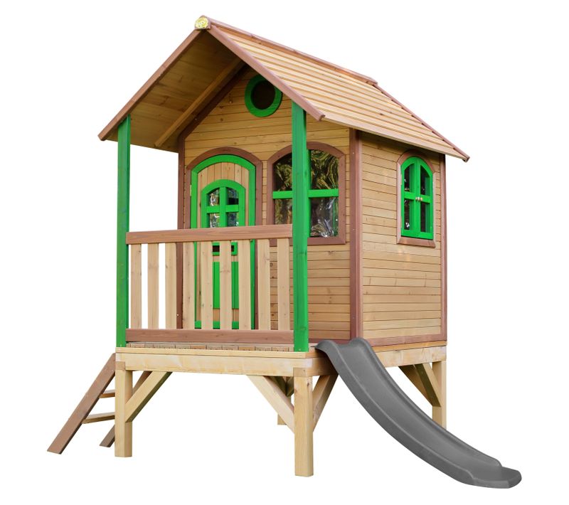 Tom Maison Enfant Avec Toboggan Gris - Aire De Jeux Pour L'extérieur En Marron et Vert -