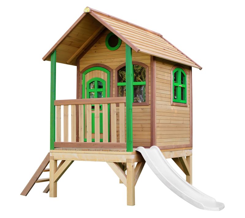 Tom Maison Enfant Avec Toboggan Blanc - Aire De Jeux Pour L'extérieur En Marron et Vert -
