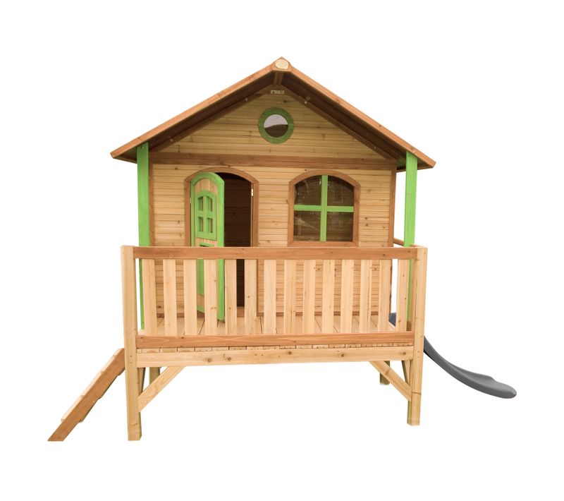 Stef Maison Enfant Avec Toboggan Gris - Aire De Jeux Pour L'extérieur En Marron et Vert -