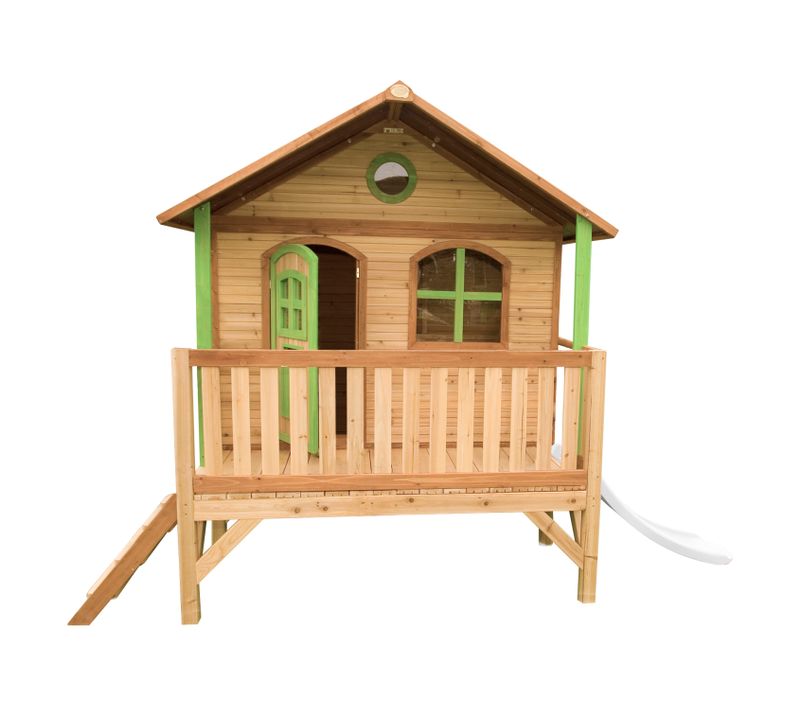 Stef Maison Enfant Avec Toboggan Blanc - Aire De Jeux Pour L'extérieur En Marron et Vert -