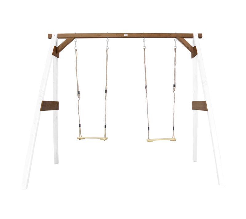 Portique En Bois Fsc Blanc / Marron Avec 2 Balançoires Enfant - Balançoire Pour L’extérieur / Le