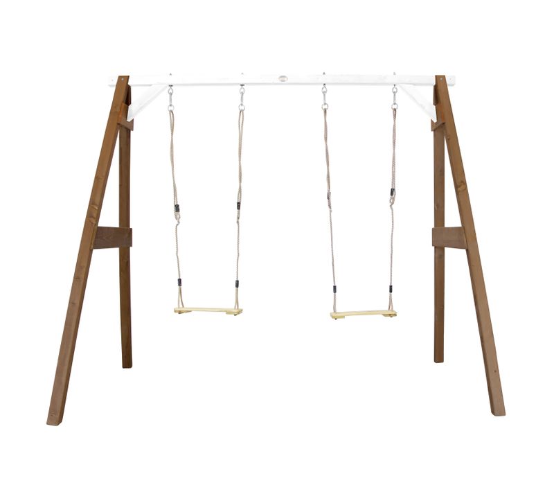 Portique En Bois Fsc Marron / Blanc Avec 2 Balançoires Enfant - Balançoire Pour L’extérieur / Le