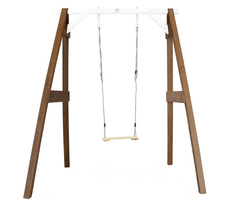 Portique En Bois Fsc Marron / Blanc Avec Balançoire Enfant - Balançoire Pour L’extérieur / Le