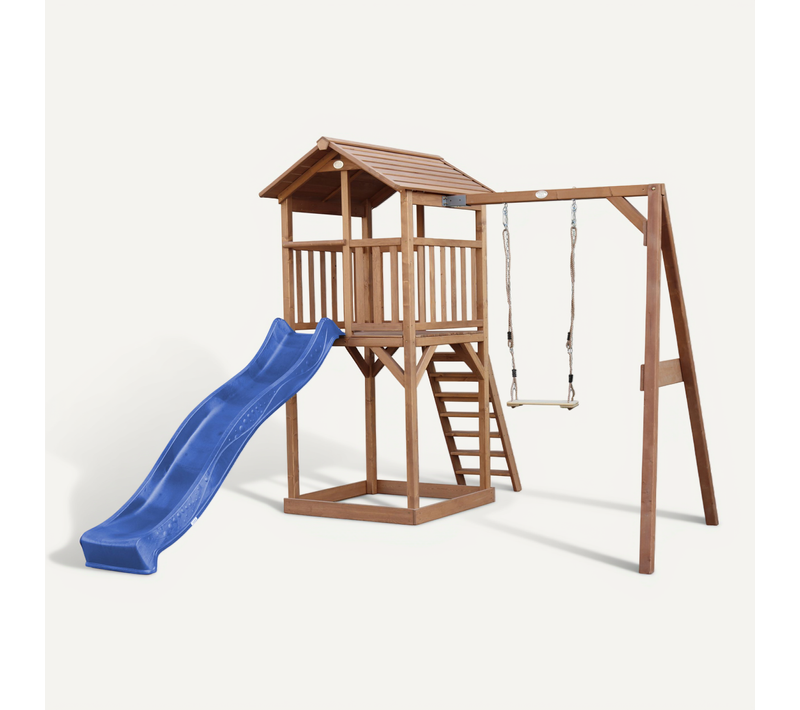 Beach Tower Aire De Jeux Avec Toboggan En Bleu, Balançoire et Bac à Sable - Grande Maison Enfant
