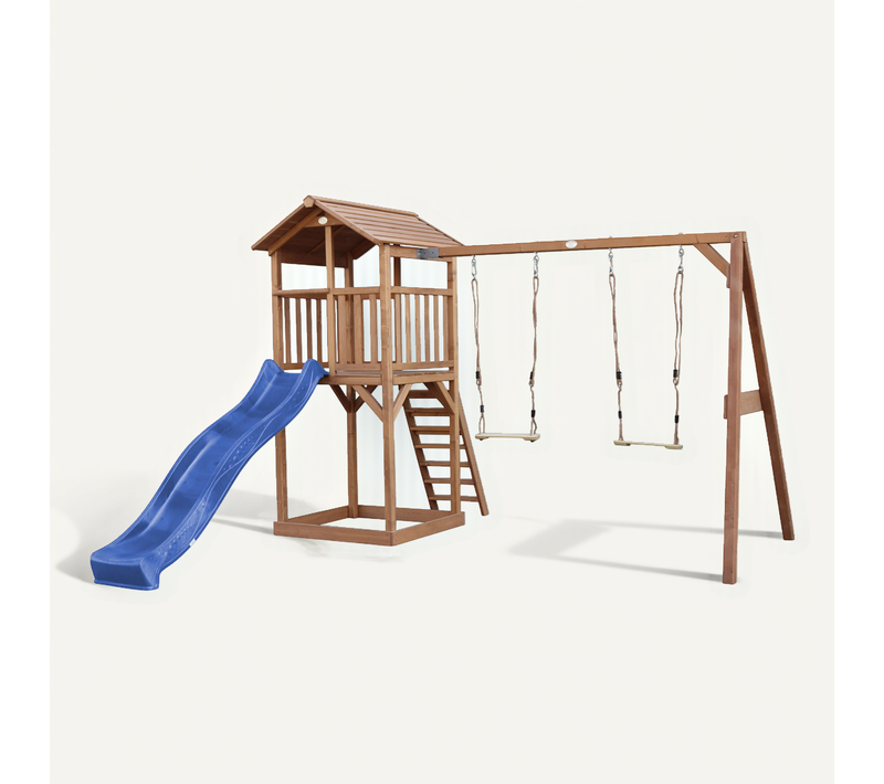 Beach Tower Aire De Jeux Avec Toboggan En Bleu, 2 Balançoires et Bac à Sable - Grande Maison