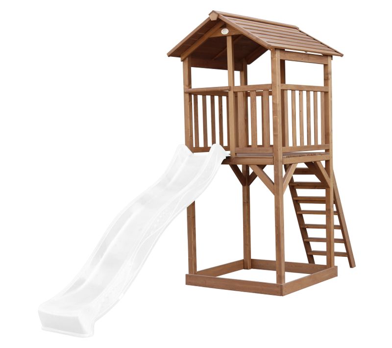 Beach Tower Aire De Jeux Avec Toboggan En Blanc et Bac à Sable - Grande Maison Enfant Extérieur