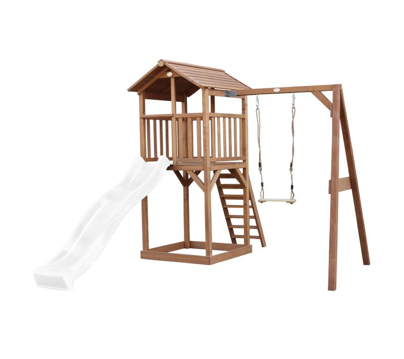 Beach Tower Aire De Jeux Avec Toboggan En Blanc, Balançoire et Bac à Sable - Grande Maison Enfant