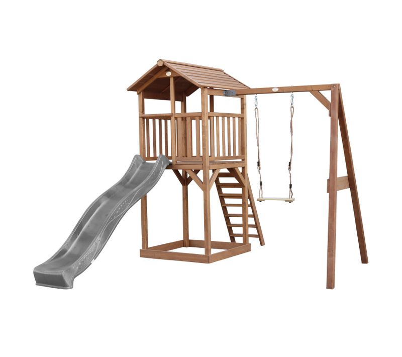 Beach Tower Aire De Jeux Avec Toboggan En Gris, Balançoire et Bac à Sable - Grande Maison Enfant