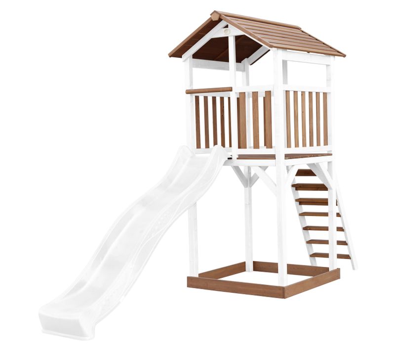 Beach Tower Aire De Jeux Avec Toboggan En Blanc et Bac à Sable - Grande Maison Enfant Extérieur