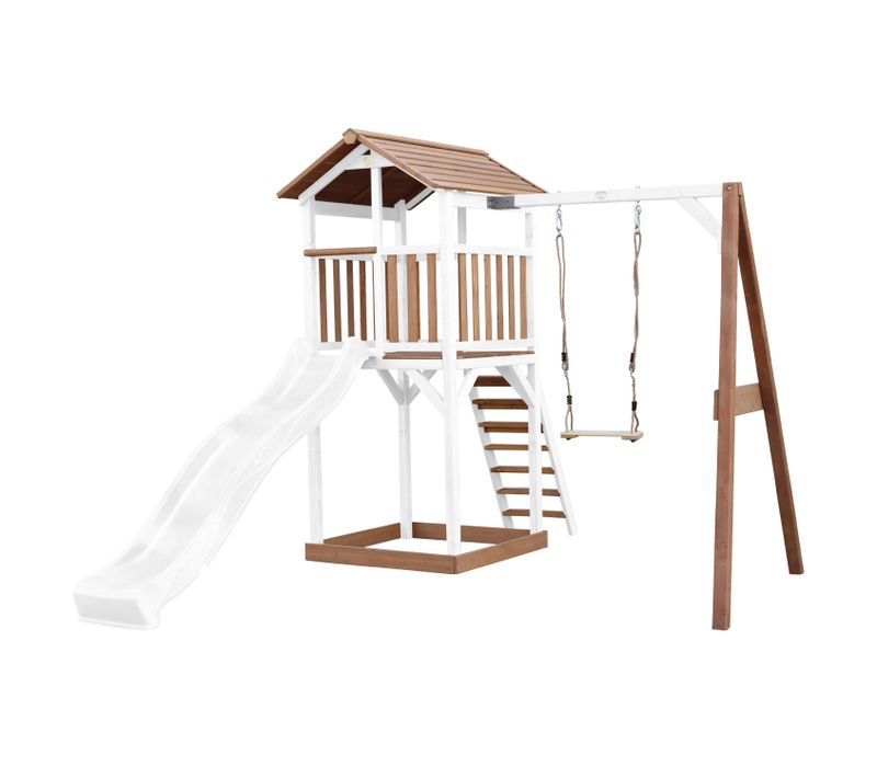 Beach Tower Aire De Jeux Avec Toboggan En Blanc, Balançoire et Bac à Sable - Grande Maison Enfant