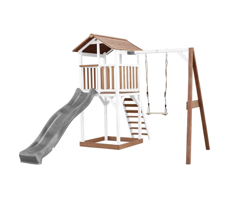 Beach Tower Aire De Jeux Avec Toboggan En Gris, Balançoire et Bac à Sable - Grande Maison Enfant