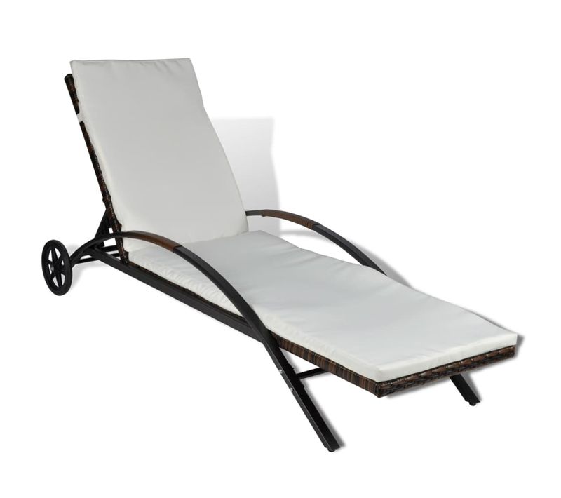 Chaise Longue Avec Coussin Et Roues Résine Tressée Marron