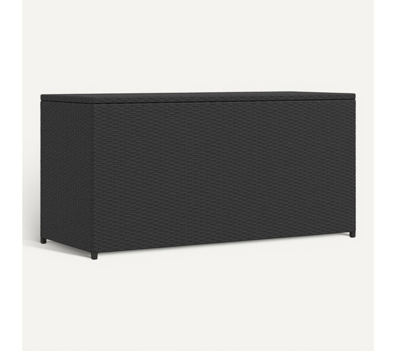 Boîte De Rangement De Jardin Noir 120x50x60 Cm Résine Tressée Grand Espace De Stockage