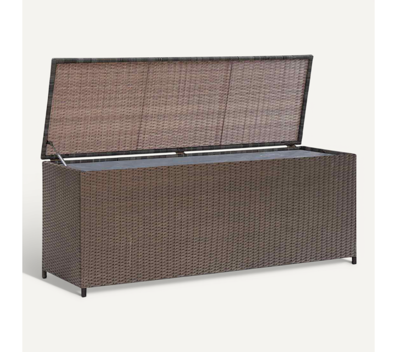 Coffre De Rangement Jardin 120x50x60 Cm Résine Tressée Marron Vérin Gaz