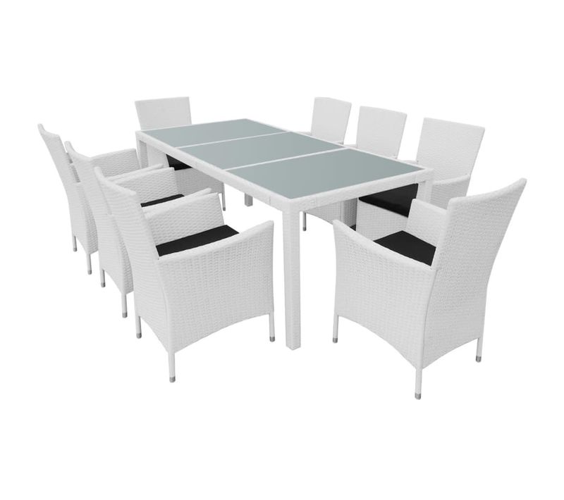 Salon De Jardin 9 PCs Résine Tressée Blanc-crème