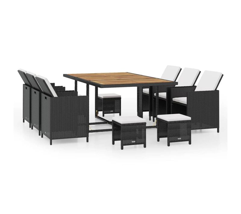 Salon De Jardin Encastrable 11 PCs Rotin Et Bois D'acacia Noir