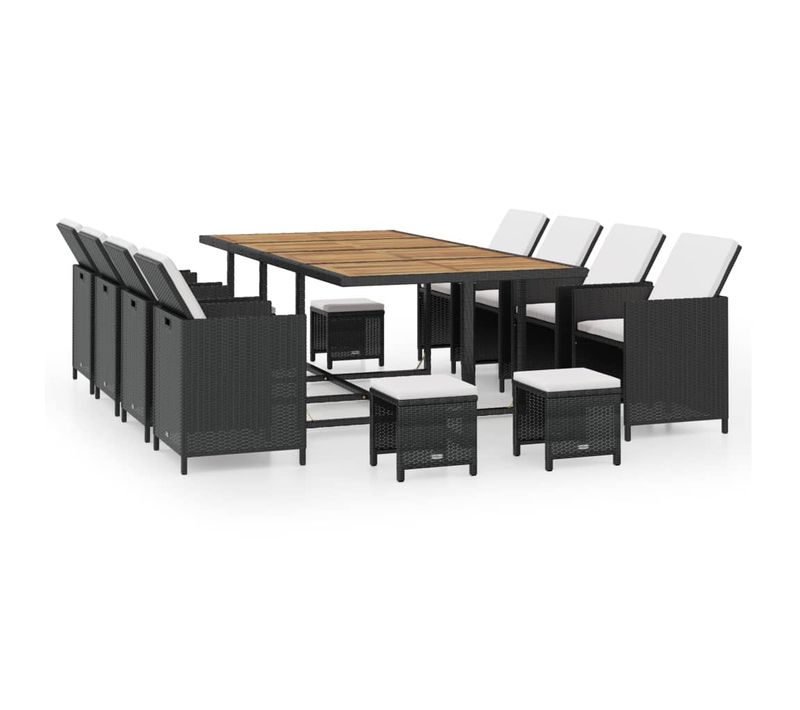 Salon De Jardin Encastrable 13 PCs Rotin Et Bois D'acacia Noir