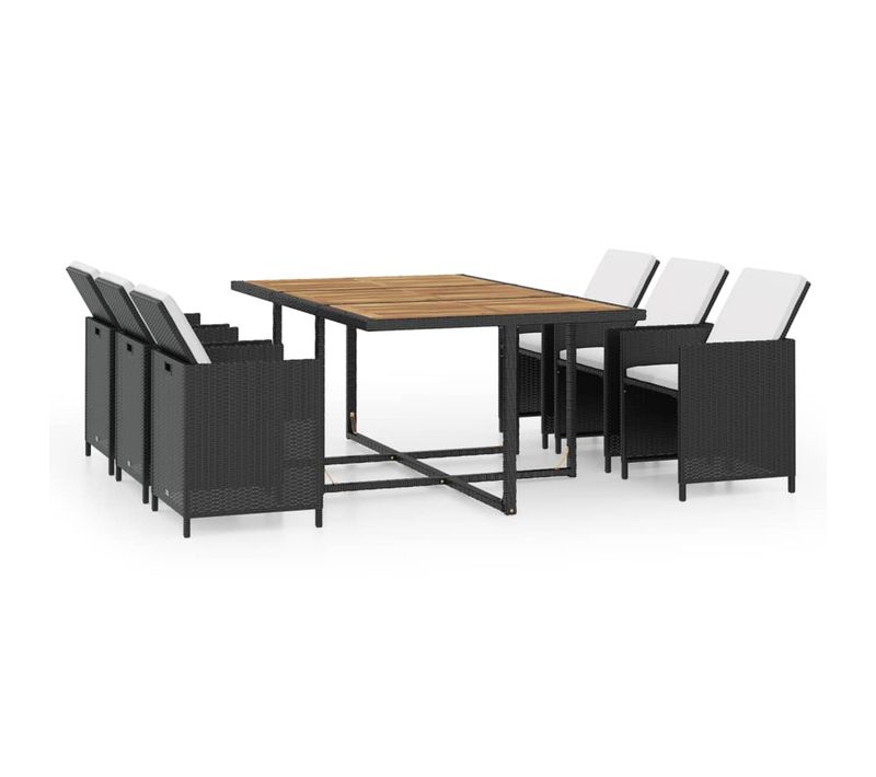 Salon De Jardin 11 PCs Avec Coussins Résine Tressée Noir