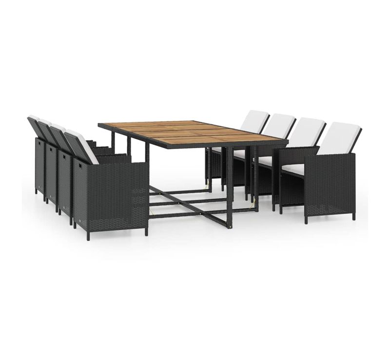 Salon De Jardin 13 PCs Avec Coussins Résine Tressée Noir
