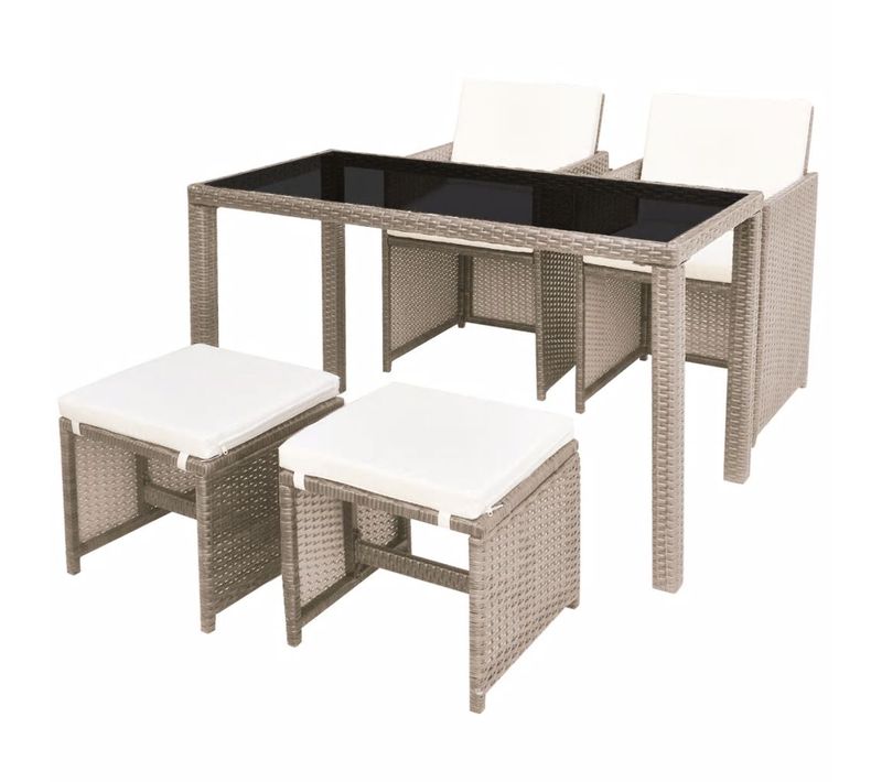 Salon De Jardin Encastrable Avec Coussins 5 PCs Rotin Beige