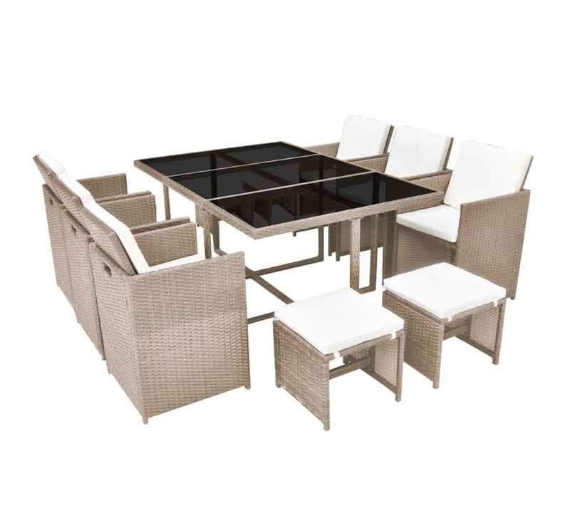 Salon De Jardin Encastrable Avec Coussins 11 PCs Rotin Beige