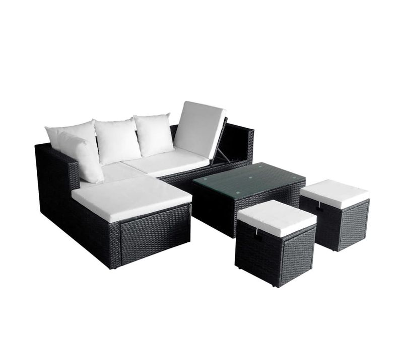 Lot De 4 Salon Jardin Avec Coussins Réglable Résine Tressée Noir