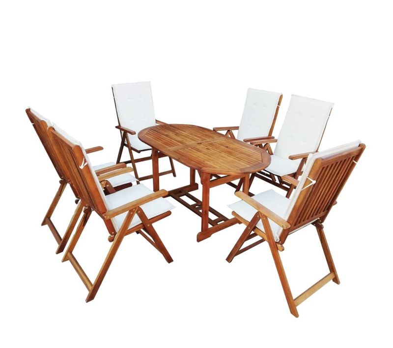 Mobilier À Dîner D'extérieur 7 PCs Et Coussins Acacia Solide