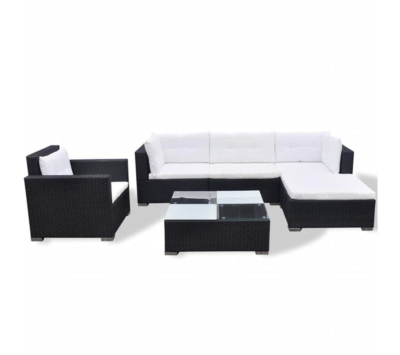 Salon De Jardin 6 Pièces Avec Coussins Résine Tressée Noir