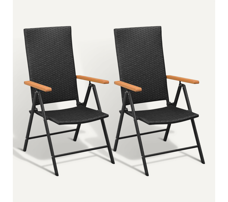 Chaises Empilables De Jardin Lot De 2 Résine Tressée Noir/Bois