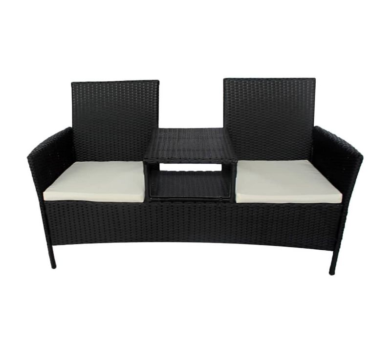 Canapé De Jardin à 2 Places Et Table à Thé Résine Tressée Noir