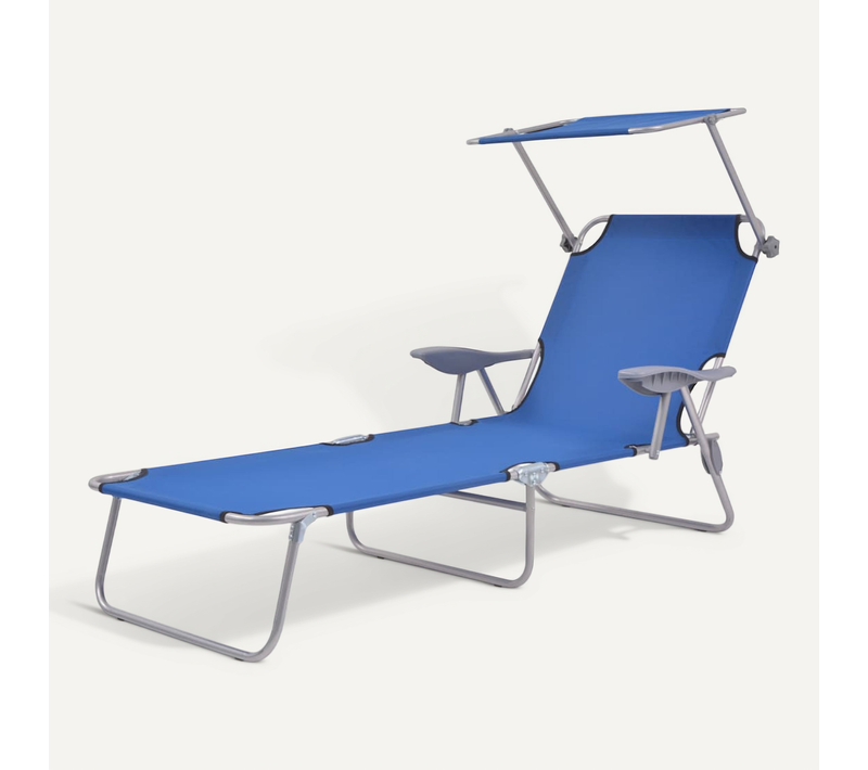 Chaise Longue Avec Auvent Acier Bleu