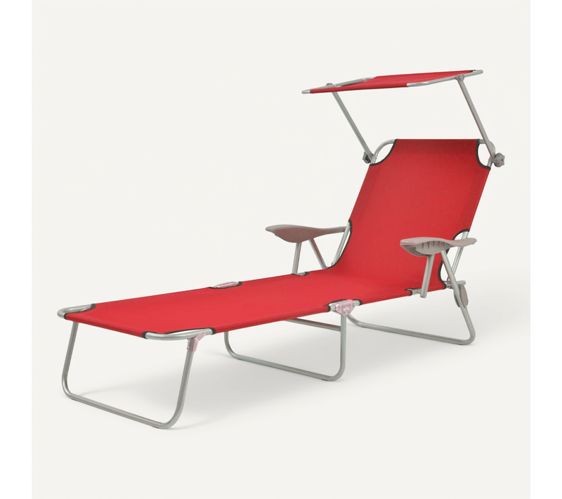 Chaise Longue Avec Auvent Acier Rouge Pliable