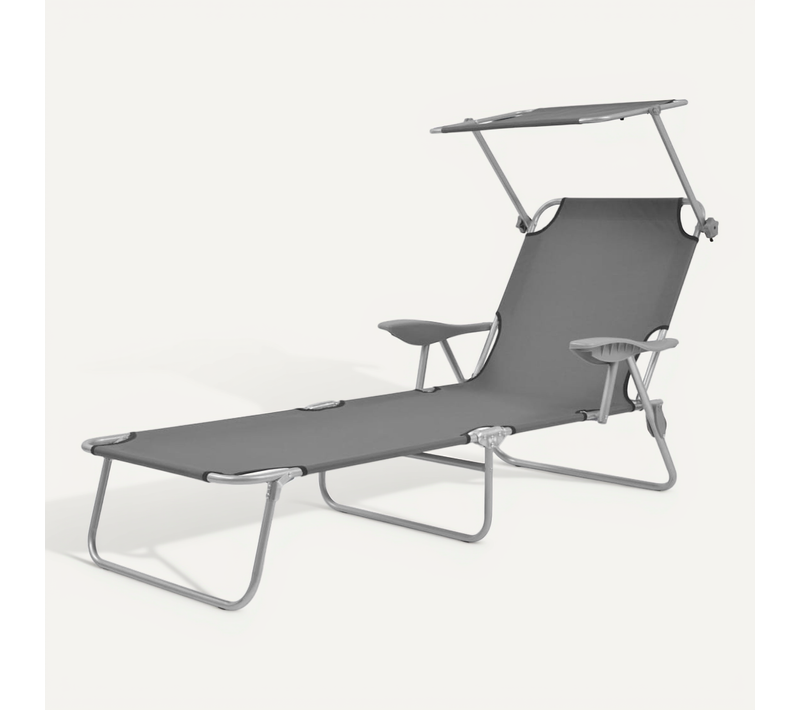 Chaise Longue Avec Auvent Acier Gris