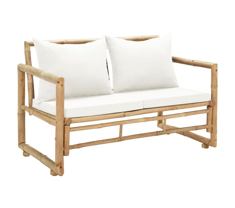 Vidaxl Canapé De Jardin à 2 Places Avec Coussins Bambou Meuble Mobilier Patio Terrasse Extérieur