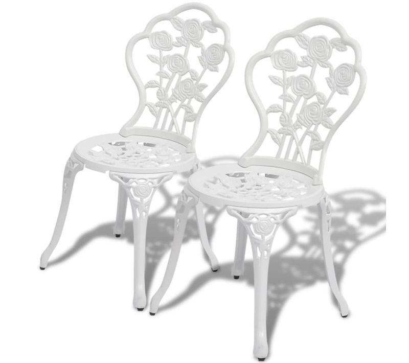 Chaises De Bistro Lot De 2 Aluminium Coulé Blanc Sièges Meubles Jardin Patio Terrasse