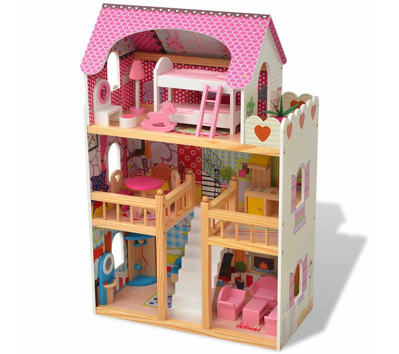 Maison De Poupées à Trois Étages Bois 60 X 30 X 90 Cm