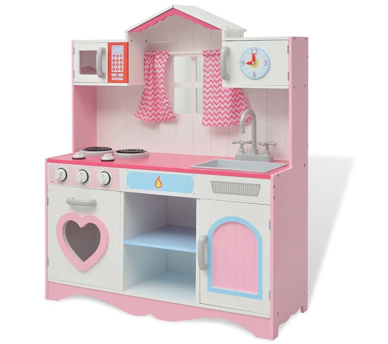 Cuisine Jouet 82 X 30 X 100 Cm Bois Rose Et Blanc