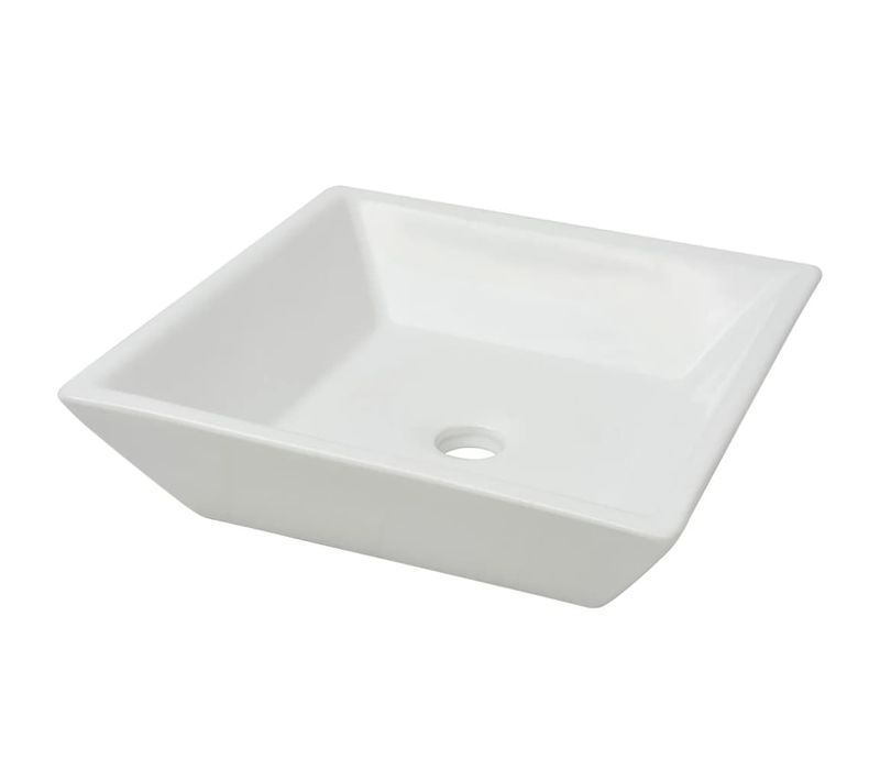Lavabo Avec Glaze Anti-tache Brillante et Trou De Drain Carré Céramique Blanc 41,5x41,5x12 Cm