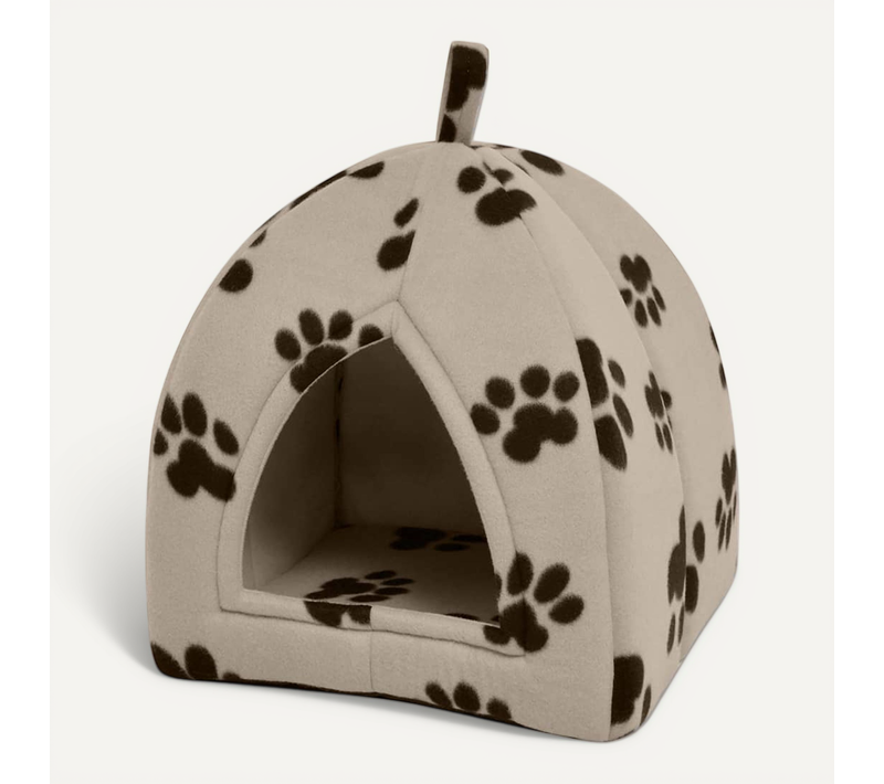 Panier Pour Chat En Polaire Polyester Doux Beige Avec Coussin Amovible